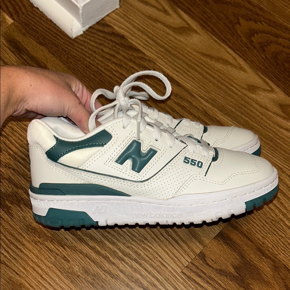 New Balance 550 White and Teal Sneakers